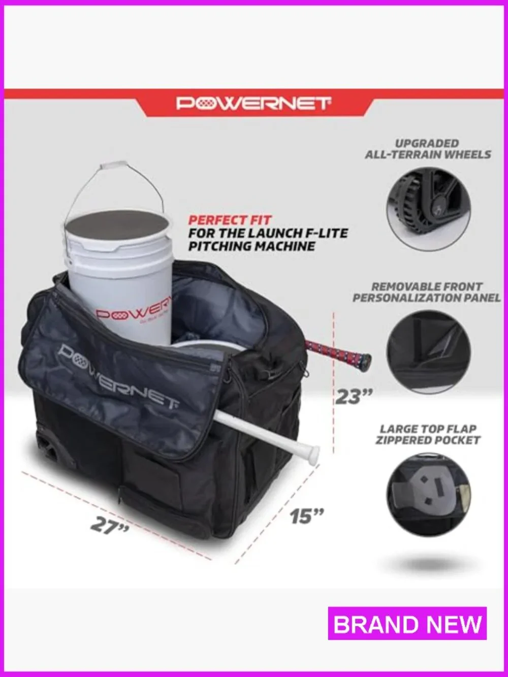 Rolling Bucket Bag for Baseball Softball Gear Holds 2 Buckets Wheels